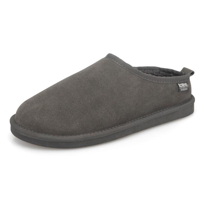 Isotoner® Mens Borg Lined Suede Mule Slipper Grey Extra Image 2